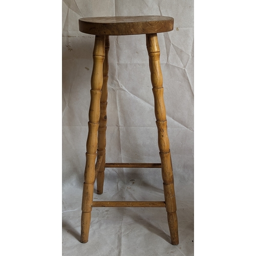 1166 - Pine Bar Stool, Pie Crust Table And 2 Plant Stands