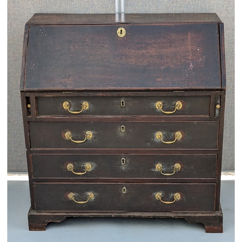 1824 - Bureau With 4 Drawers And Brass Fittings - 96 x 96 x 50cm