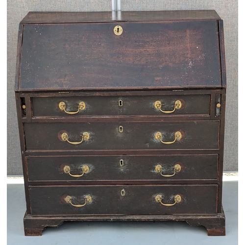 1824 - Bureau With 4 Drawers And Brass Fittings - 96 x 96 x 50cm