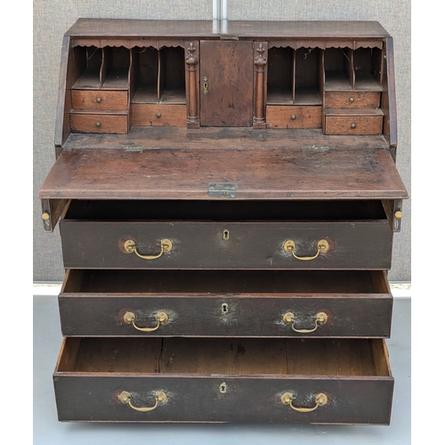 1824 - Bureau With 4 Drawers And Brass Fittings - 96 x 96 x 50cm