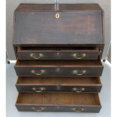 1824 - Bureau With 4 Drawers And Brass Fittings - 96 x 96 x 50cm