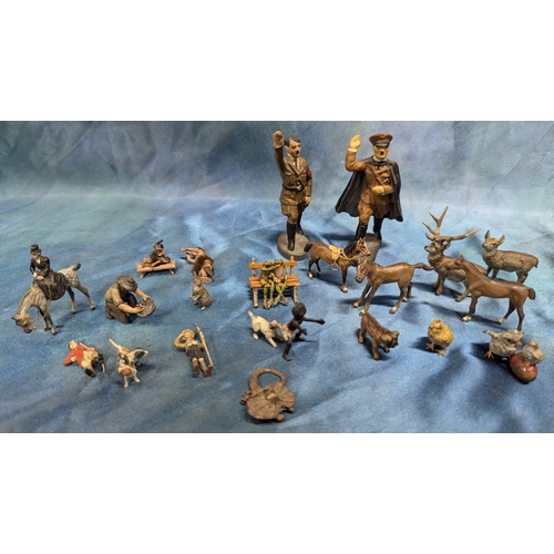 129 - Elastolin Adolf Hitler Figurines With Other Miniature Figures - Mostly Metal