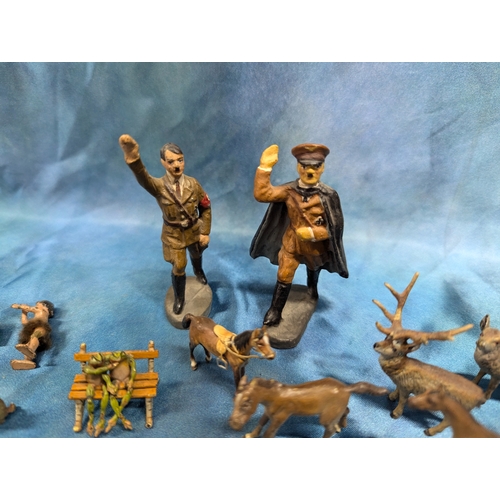 129 - Elastolin Adolf Hitler Figurines With Other Miniature Figures - Mostly Metal