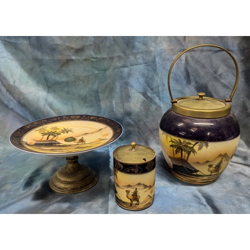 348 - A Vintage Hand Painted Noritake Bedouin Biscuit Barrel, Tazzer And Sugar Bowl