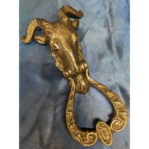 54 - Brass Rams Head Door Knocker - 26cm Long