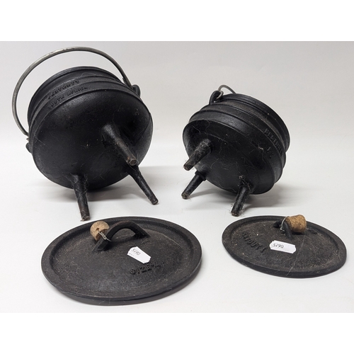 457 - Small & Medium Black Cast Iron Cauldron