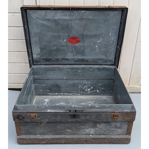 1344 - Metal Bound Trunk With R.A.U. Todd Painted On - 36 x 77 x 53cm