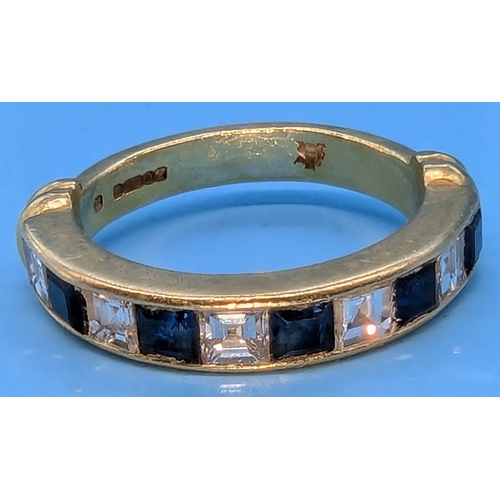 227 - A Sapphire And Diamond 18ct Gold Halt Hoop Eternity Ring Set With Five Calibre Cut Sapphires, Altern... 