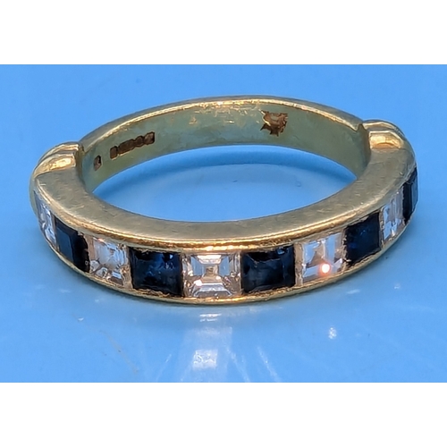 227 - A Sapphire And Diamond 18ct Gold Halt Hoop Eternity Ring Set With Five Calibre Cut Sapphires, Altern... 