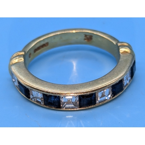 227 - A Sapphire And Diamond 18ct Gold Halt Hoop Eternity Ring Set With Five Calibre Cut Sapphires, Altern... 