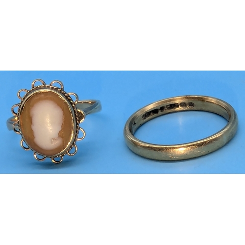 231 - A 9ct Gold Cameo Ring (3.2gms) And Wedding Band (3.3gms)