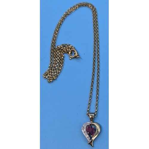 232 - 9ct Gold Diamond Ans Ruby Pendant Necklace - 4.5gms