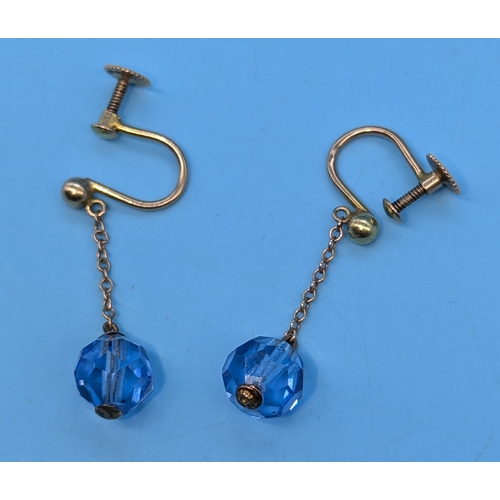 235 - A Pair Of 9ct Yellow Gold Earrings With Blue Stones