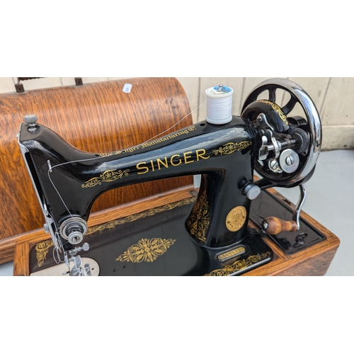 1336 - Singer Sewing Machine In Wooden Case