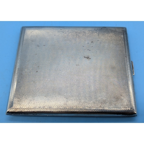 213 - An Engine Turned Hallmarked Silver Cigarette Case With Signature Engravings - 135gms