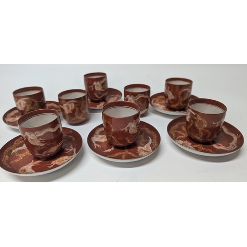 118 - 8 x Antique Japanese Teacups with Dragon Serpent Design with 4 x Saucers ( no chips) and 2 Saucers w... 