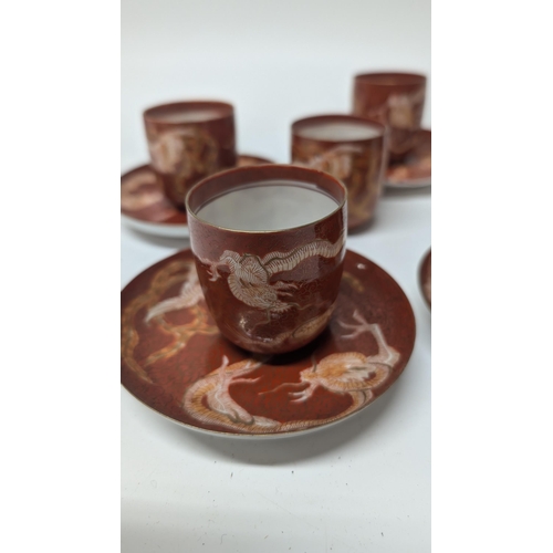 118 - 8 x Antique Japanese Teacups with Dragon Serpent Design with 4 x Saucers ( no chips) and 2 Saucers w... 