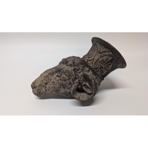 127 - Late 19th Century Moulded Ram Head Rhyton Drinking Vessel 17cm Long x 12cm High - Missing handle