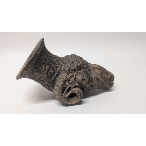 127 - Late 19th Century Moulded Ram Head Rhyton Drinking Vessel 17cm Long x 12cm High - Missing handle