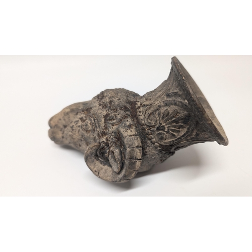 127 - Late 19th Century Moulded Ram Head Rhyton Drinking Vessel 17cm Long x 12cm High - Missing handle