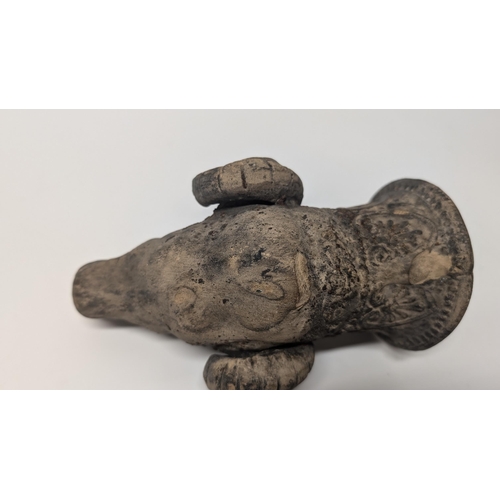 127 - Late 19th Century Moulded Ram Head Rhyton Drinking Vessel 17cm Long x 12cm High - Missing handle