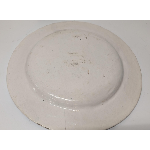 137 - Antique Spanish Hand Painted Porcelain Tray/ Platter 40cm Diameter ( hairline crack as pictured). Pr... 