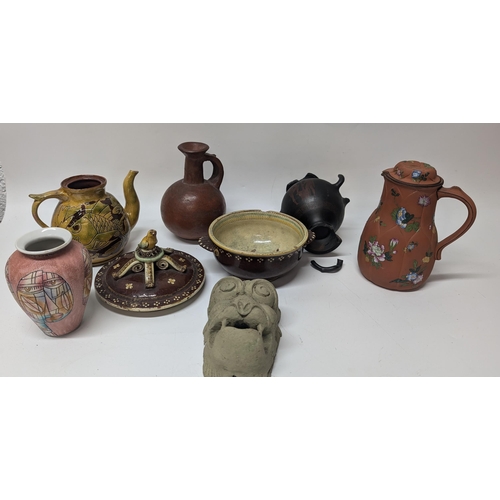 139 - Antique China and Porcelain items inc: 
- Swiss Antique Terracotta Pot with Glazed Slip Panting and ... 