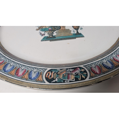 143 - Antique Victorian Circa 1868 Neo Classical Cabinet Platter  - China Opaque on Revers - Ironstone 51c... 