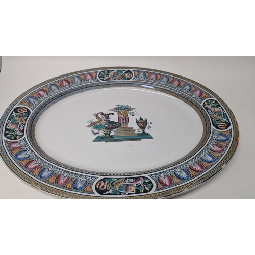 143 - Antique Victorian Circa 1868 Neo Classical Cabinet Platter  - China Opaque on Revers - Ironstone 51c... 