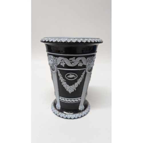 144 - Circa 1900's Wedgewood Black Jasperware Monopodia Vase 13cm H x 10cm Diameter. Property of a Gentlem... 