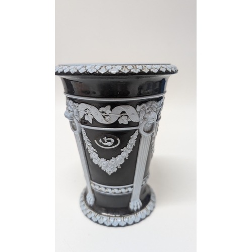 144 - Circa 1900's Wedgewood Black Jasperware Monopodia Vase 13cm H x 10cm Diameter. Property of a Gentlem... 