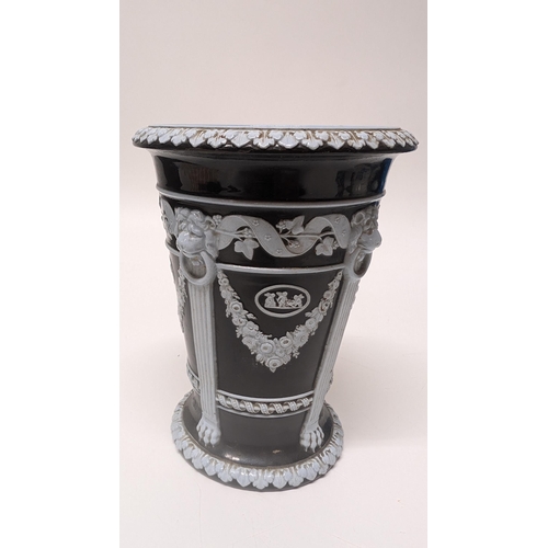 144 - Circa 1900's Wedgewood Black Jasperware Monopodia Vase 13cm H x 10cm Diameter. Property of a Gentlem... 