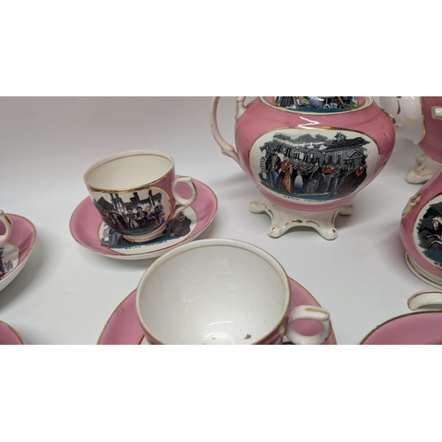 148 - A Large Selection of Antique Gladstone Bone China Tea Service inc. Teapot, Bowl, Sugar Caddy with br... 