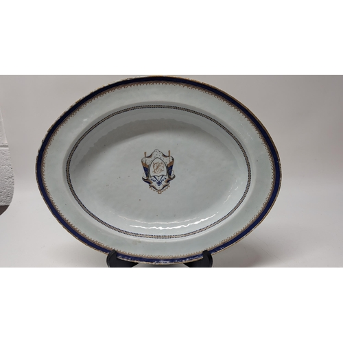 22 - Chinese Export Armorial Lowestoft Porcelain Platter circa 1790. Shield at centre with Ermine and Cob... 