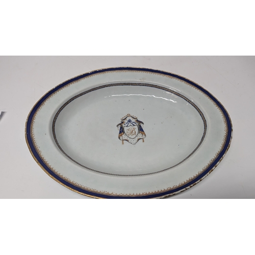 22 - Chinese Export Armorial Lowestoft Porcelain Platter circa 1790. Shield at centre with Ermine and Cob... 