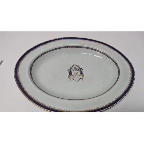 22 - Chinese Export Armorial Lowestoft Porcelain Platter circa 1790. Shield at centre with Ermine and Cob... 