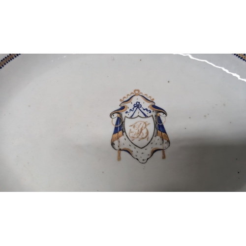 22 - Chinese Export Armorial Lowestoft Porcelain Platter circa 1790. Shield at centre with Ermine and Cob... 