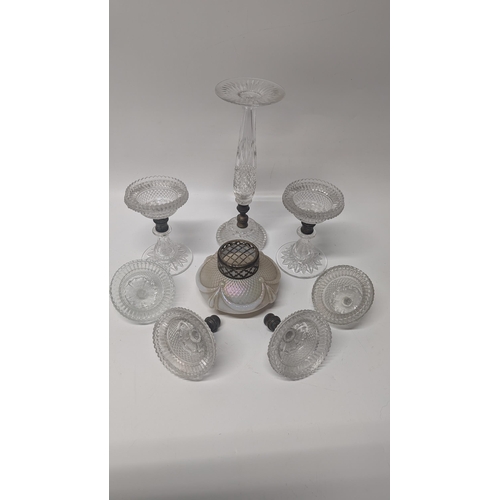 153 - A Selection of Antique Cricklite Clarkes Candle Holders and Lustreware Rpse Bowl with Metal Top ( so... 