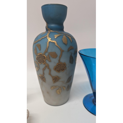 154 - A Collection of Antique Glassware including a Thomas Webb Blue Satin Glass Vase decorated with Gold ... 