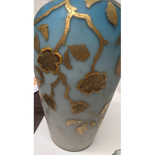 154 - A Collection of Antique Glassware including a Thomas Webb Blue Satin Glass Vase decorated with Gold ... 