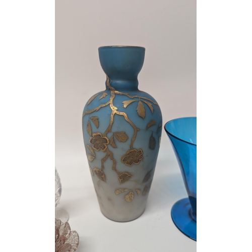 154 - A Collection of Antique Glassware including a Thomas Webb Blue Satin Glass Vase decorated with Gold ... 