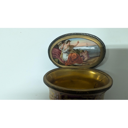 187 - A Trio of Antique Pill Boxes inc. St Mary Magdalene after Pompeo Batoni ( Italian 1708 - 1787) Porce... 