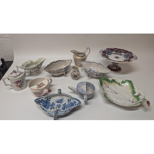 159 - A Collection of Antique Chinaware inc. 
- A Liverpool Blue and White Delftware Double Ended Sauce Bo... 