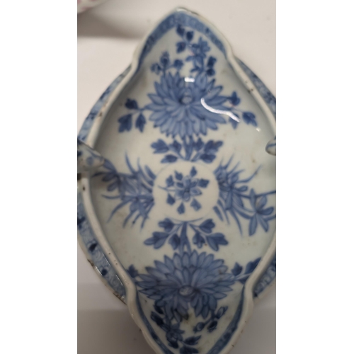 159 - A Collection of Antique Chinaware inc. 
- A Liverpool Blue and White Delftware Double Ended Sauce Bo... 