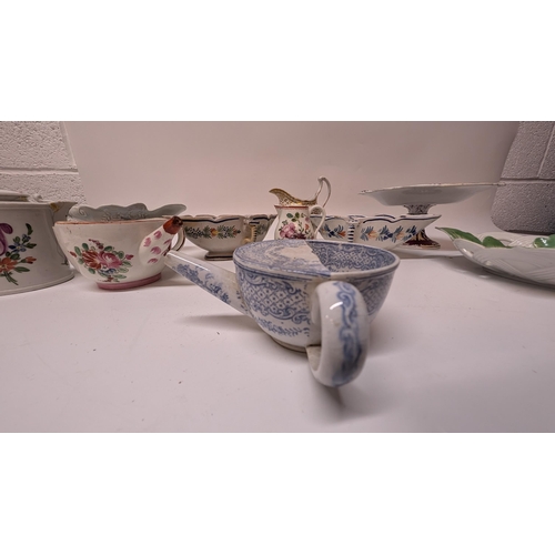 159 - A Collection of Antique Chinaware inc. 
- A Liverpool Blue and White Delftware Double Ended Sauce Bo... 