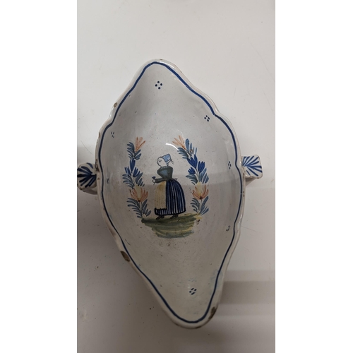 159 - A Collection of Antique Chinaware inc. 
- A Liverpool Blue and White Delftware Double Ended Sauce Bo... 