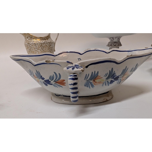 159 - A Collection of Antique Chinaware inc. 
- A Liverpool Blue and White Delftware Double Ended Sauce Bo... 