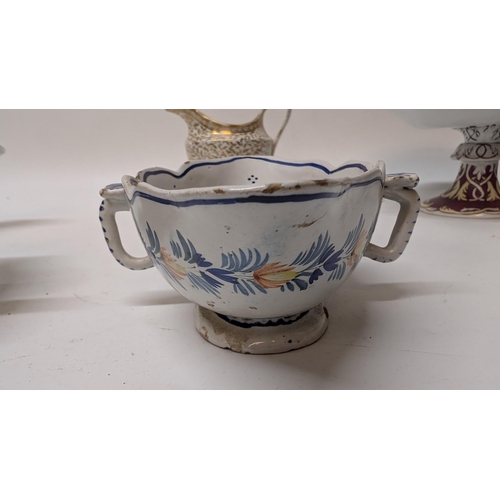 159 - A Collection of Antique Chinaware inc. 
- A Liverpool Blue and White Delftware Double Ended Sauce Bo... 