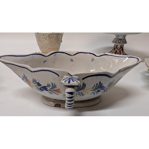 159 - A Collection of Antique Chinaware inc. 
- A Liverpool Blue and White Delftware Double Ended Sauce Bo... 