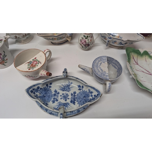 159 - A Collection of Antique Chinaware inc. 
- A Liverpool Blue and White Delftware Double Ended Sauce Bo... 